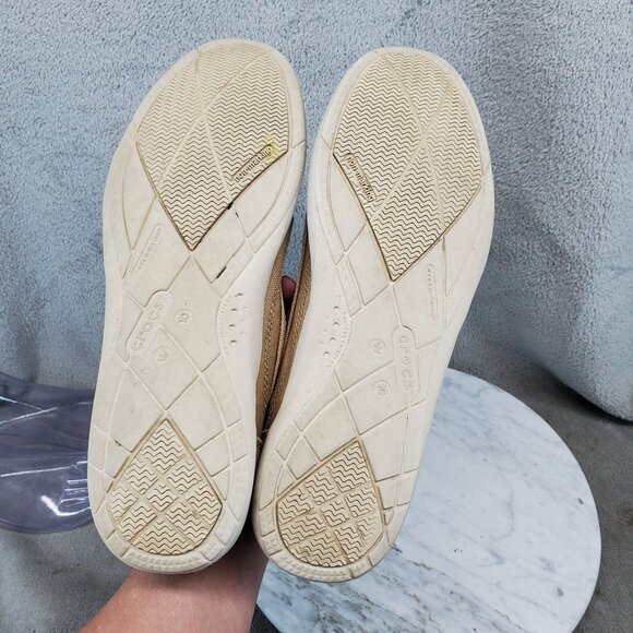 Crocs Shoes Womens Size 10 Tan Canvas Santa Cruz Slip On Loafer *Read* - Picture 9 of 14